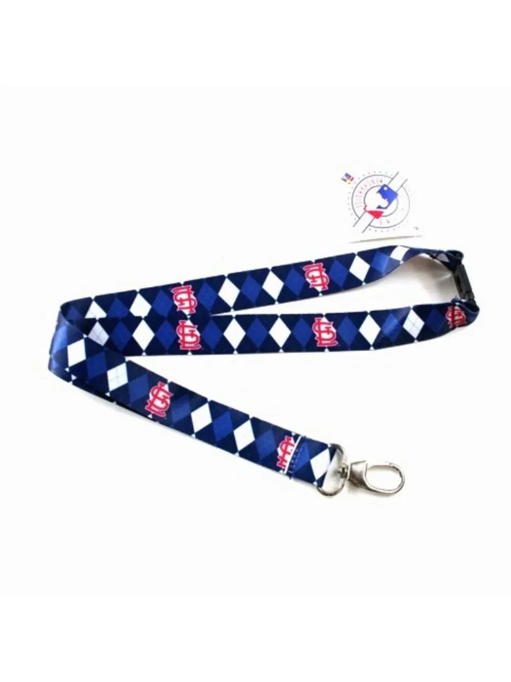 St Louis Cardinals Lanyard Keychain Argyle Reversible Blue With Clip New MLB